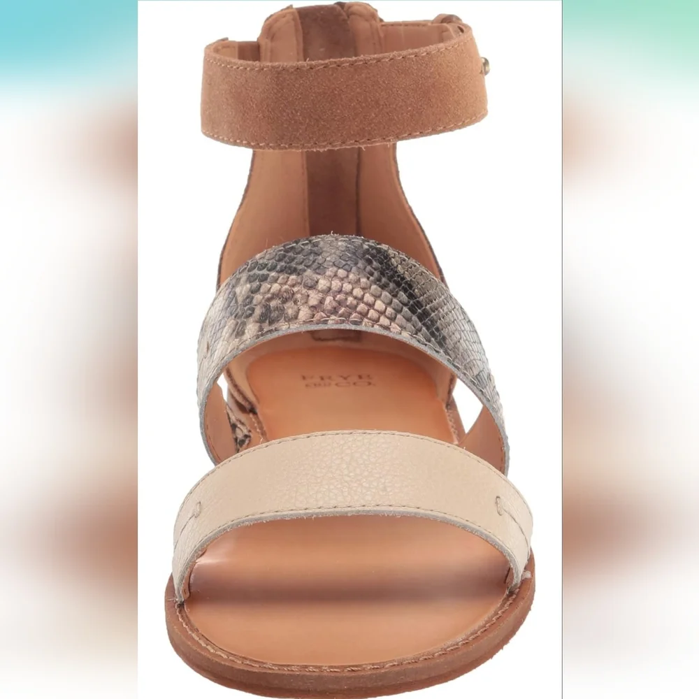 Frye and Co. Women's Evie 2 Band Sandal Flat - Snake Mulit Neutral - SZ 7.5 - Picture 6 of 15